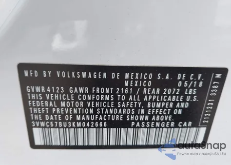 2019 Volkswagen Jetta 1.4T R-Line/1.4T S/1.4T Se from USA, damaged, VIN 3VWC57BU3KM042666